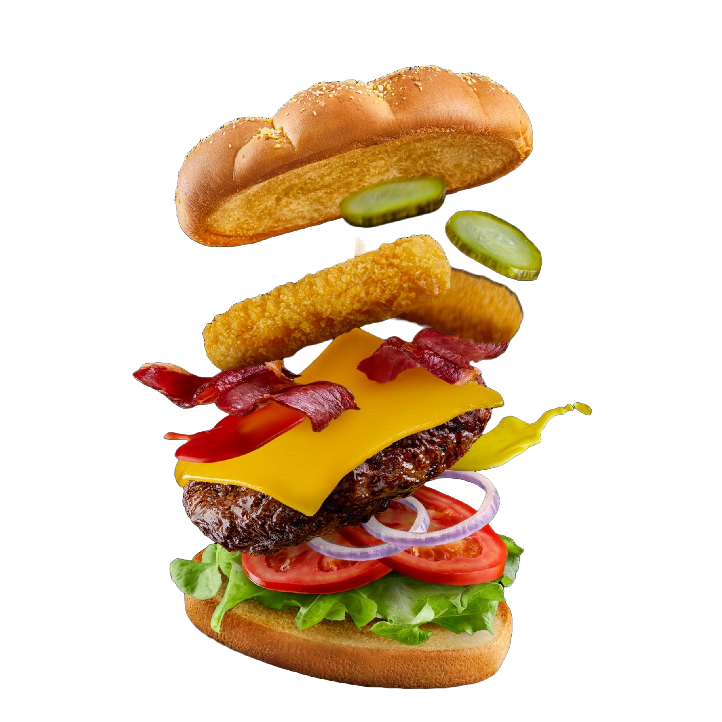Stacked burger with fresh ingredients